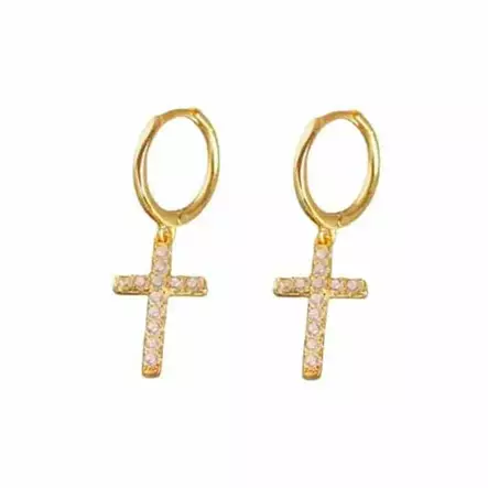 Kullatut hopeakorvarenkaat risteillä ja zirkoneilla - Hopeakorut - HME1270 - 1