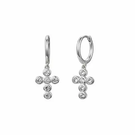 Hopeiset korvarenkaat risteillä ja zirkoneilla - Hopeakorut - HME1271 - 1