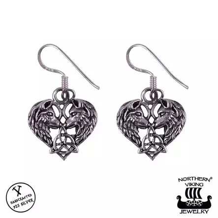 Northern Viking Jewelry Heart Wolf Korvakorut Hopea NVJKK038 - Hopeakorut - NVJKK038 - 1